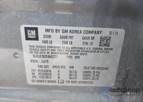 2014 Buick Encore from USA, damaged, VIN KL4CJESB2EB662271